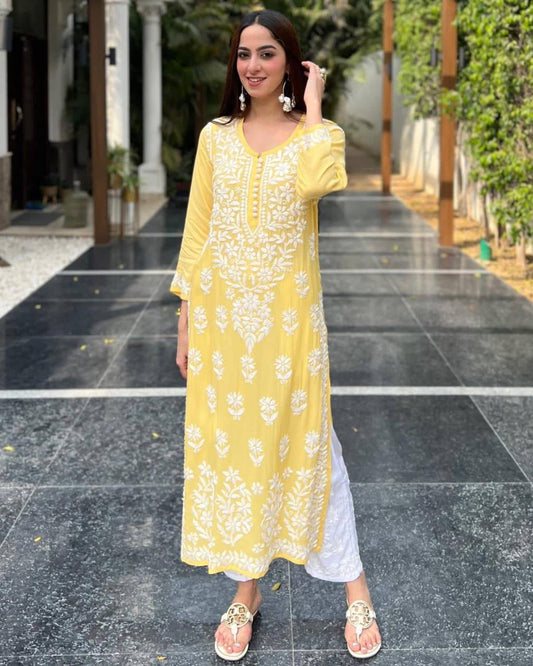 Yellow ChikanKari Pallazo Set