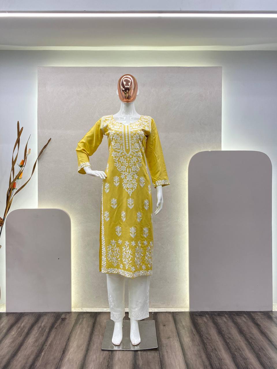 Yellow ChikanKari Pallazo Set